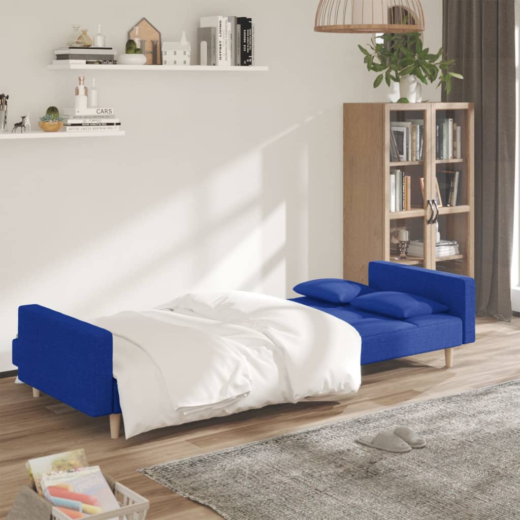 Slaapbank 2-zits met 2 kussens stof blauw