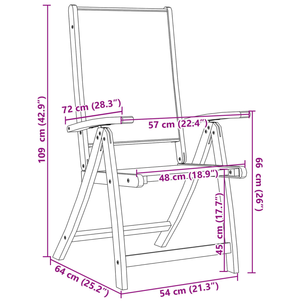 Tuinstoelen inklapbaar 4 st massief acaciahout en textiel