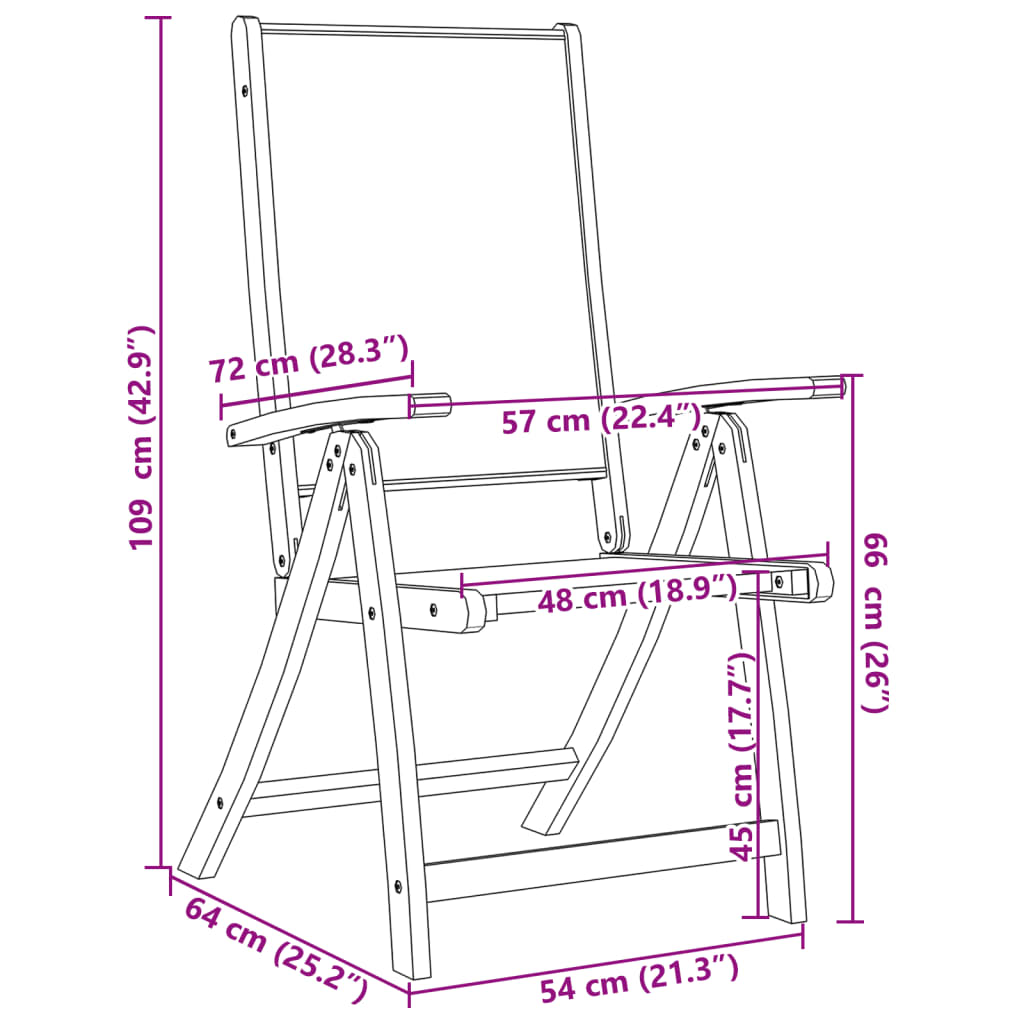Tuinstoelen inklapbaar 2 st massief acaciahout en textiel