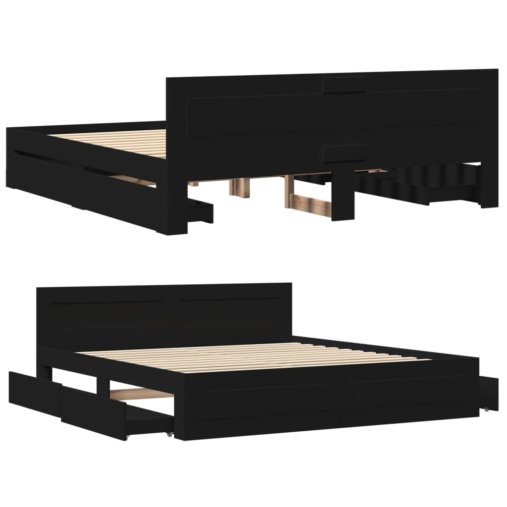 Bedframe met hoofdeinde zonder matras 180x200 cm zwart