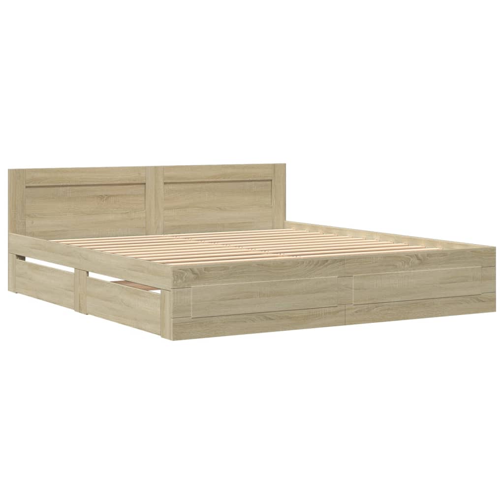Bedframe met hoofdeinde bewerkt hout sonoma eiken 180x200 cm