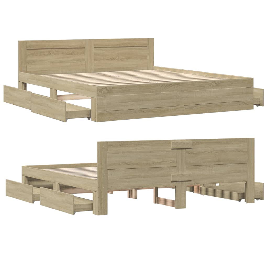 Bedframe met hoofdeinde bewerkt hout sonoma eiken 180x200 cm