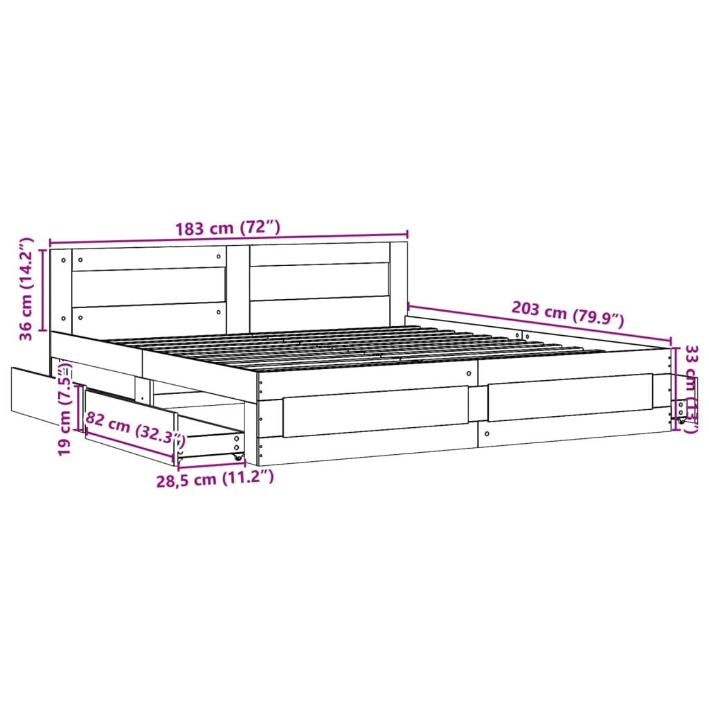 Bedframe met hoofdeinde bewerkt hout sonoma eiken 180x200 cm