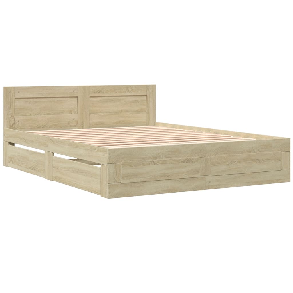 Bedframe met hoofdbord sonoma eikenkleurig 160x200 cm