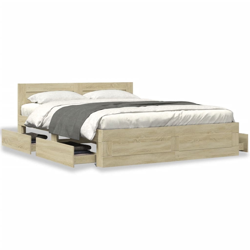 Bedframe met hoofdbord sonoma eikenkleurig 160x200 cm
