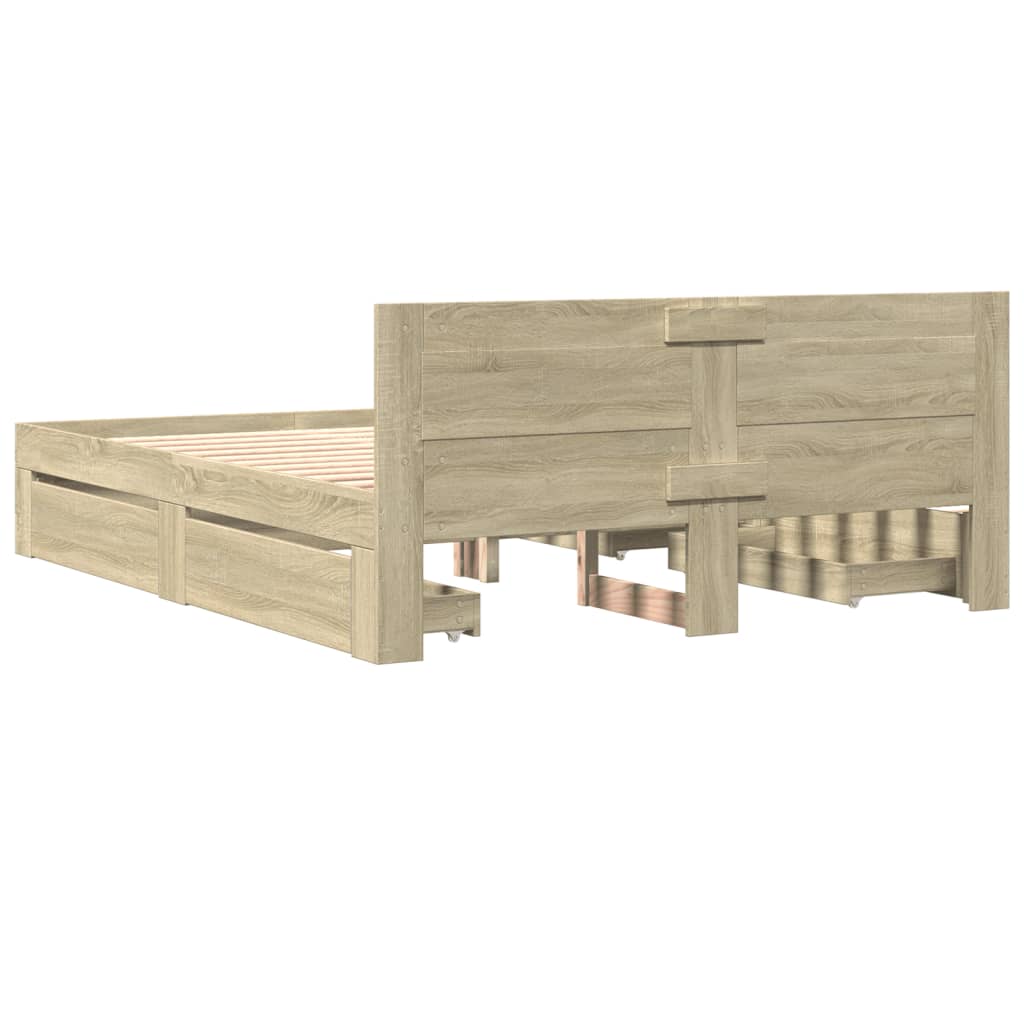 Bedframe met hoofdbord sonoma eikenkleurig 160x200 cm