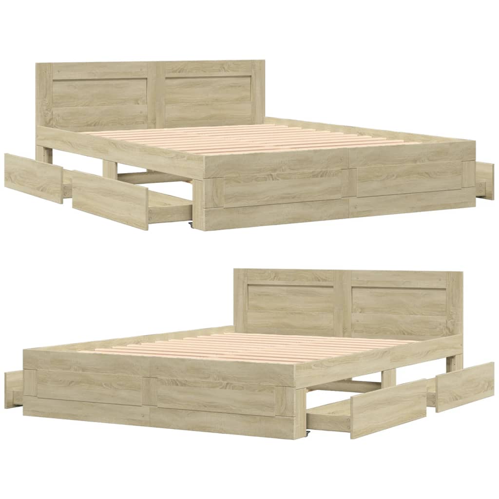 Bedframe met hoofdbord sonoma eikenkleurig 160x200 cm