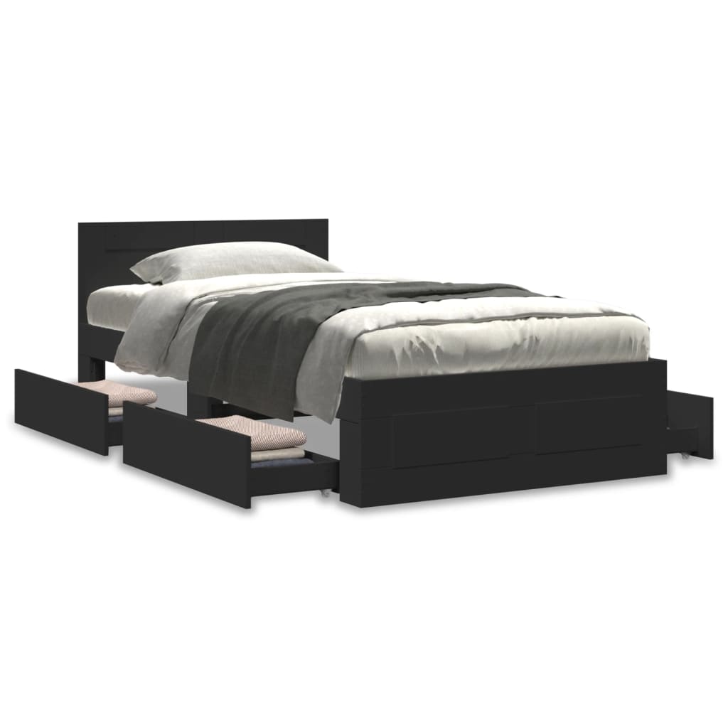 Bedframe met hoofdeinde zonder matras 90x200 cm zwart