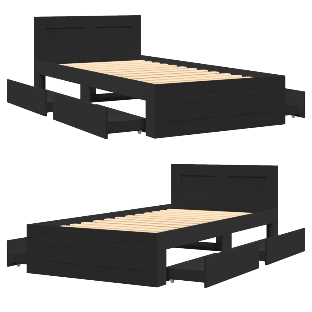 Bedframe met hoofdeinde zonder matras 90x200 cm zwart