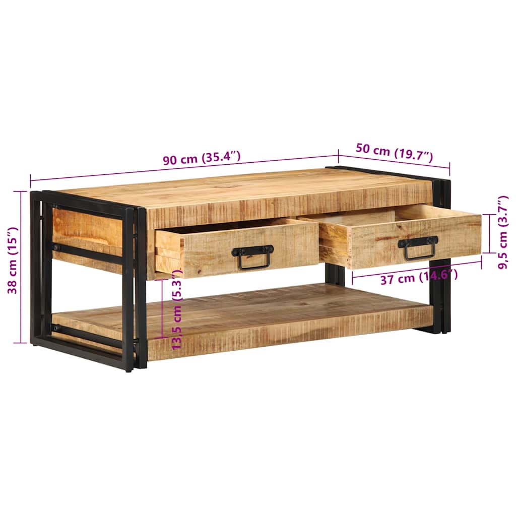 Salontafel 90x50x38 cm massief ruw mangohout