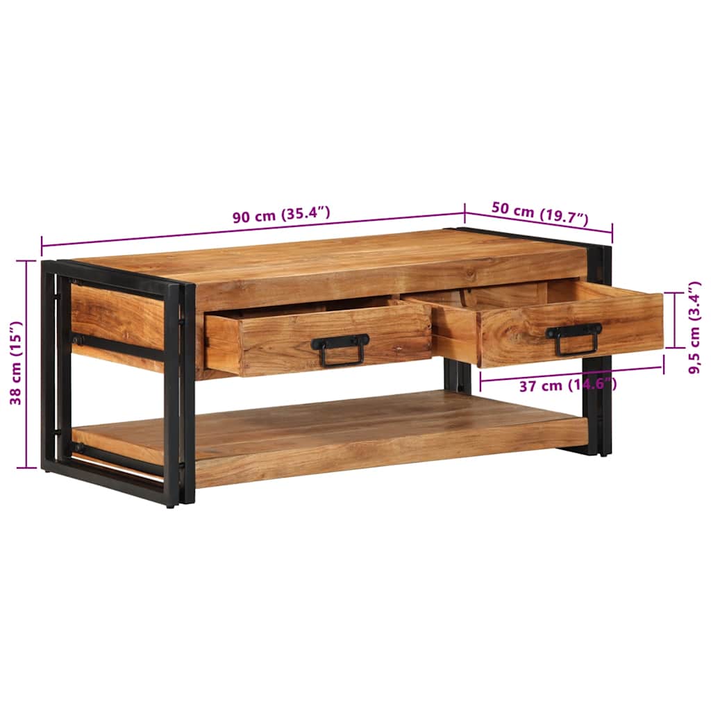 Salontafel 90x50x38 cm massief acaciahout