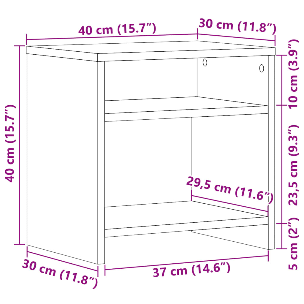 Nachtkastjes 2 st 40x30x40 cm bewerkt hout artisanaal eiken