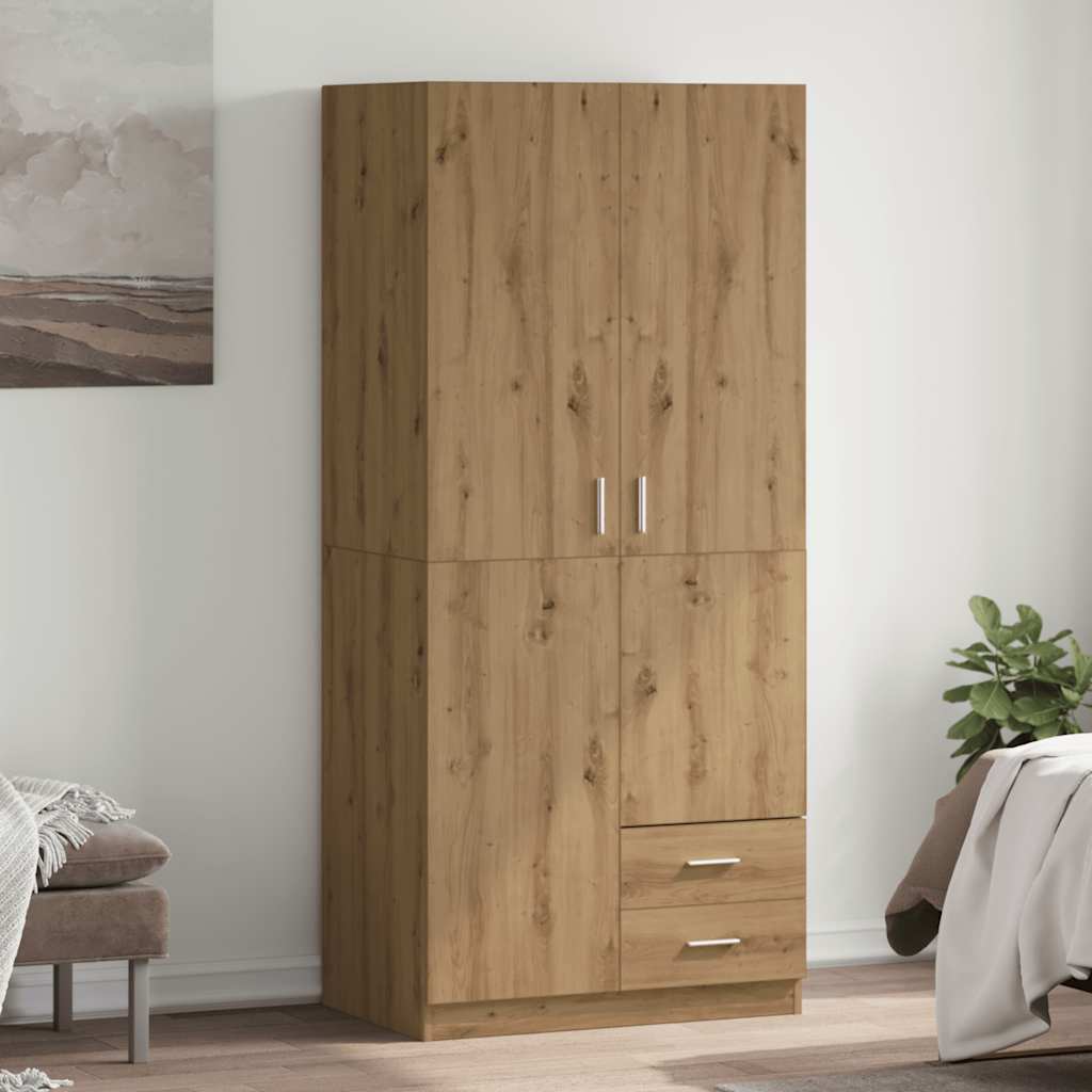 Kledingkast 80x52x180 cm bewerkt hout artisanaal eikenkleurig