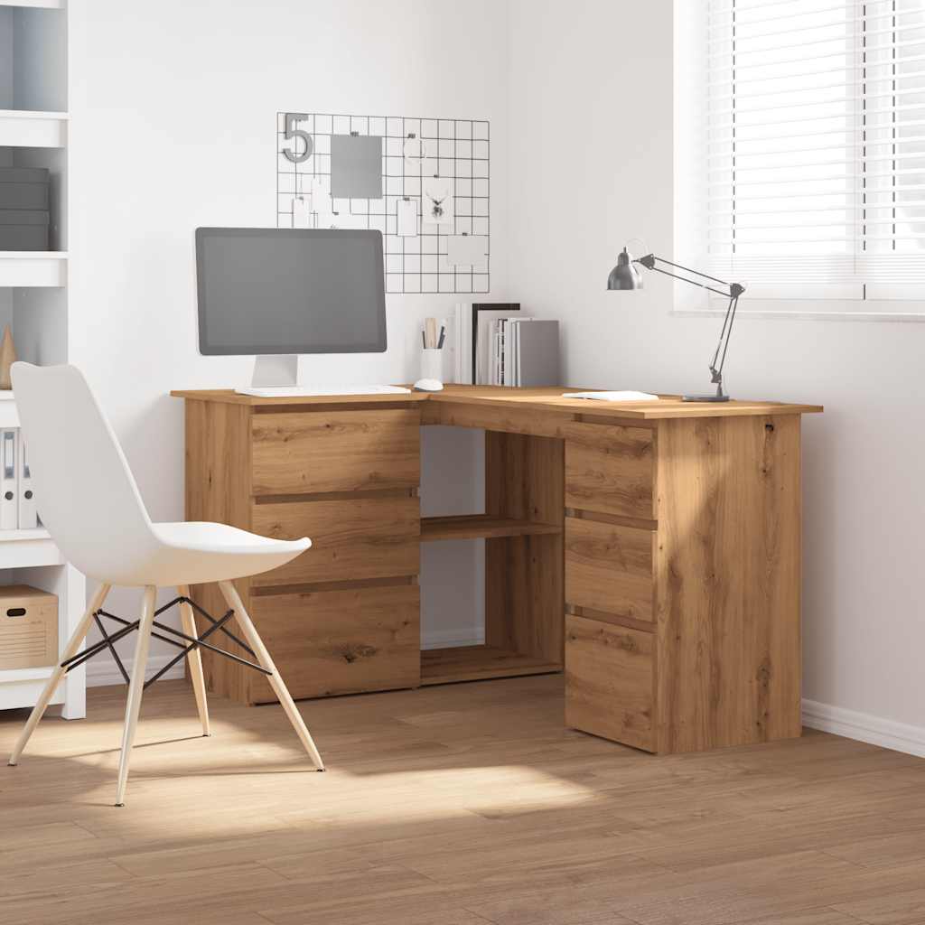 Hoekbureau 145x100x76 cm bewerkt hout ambachtelijk eikenkleur