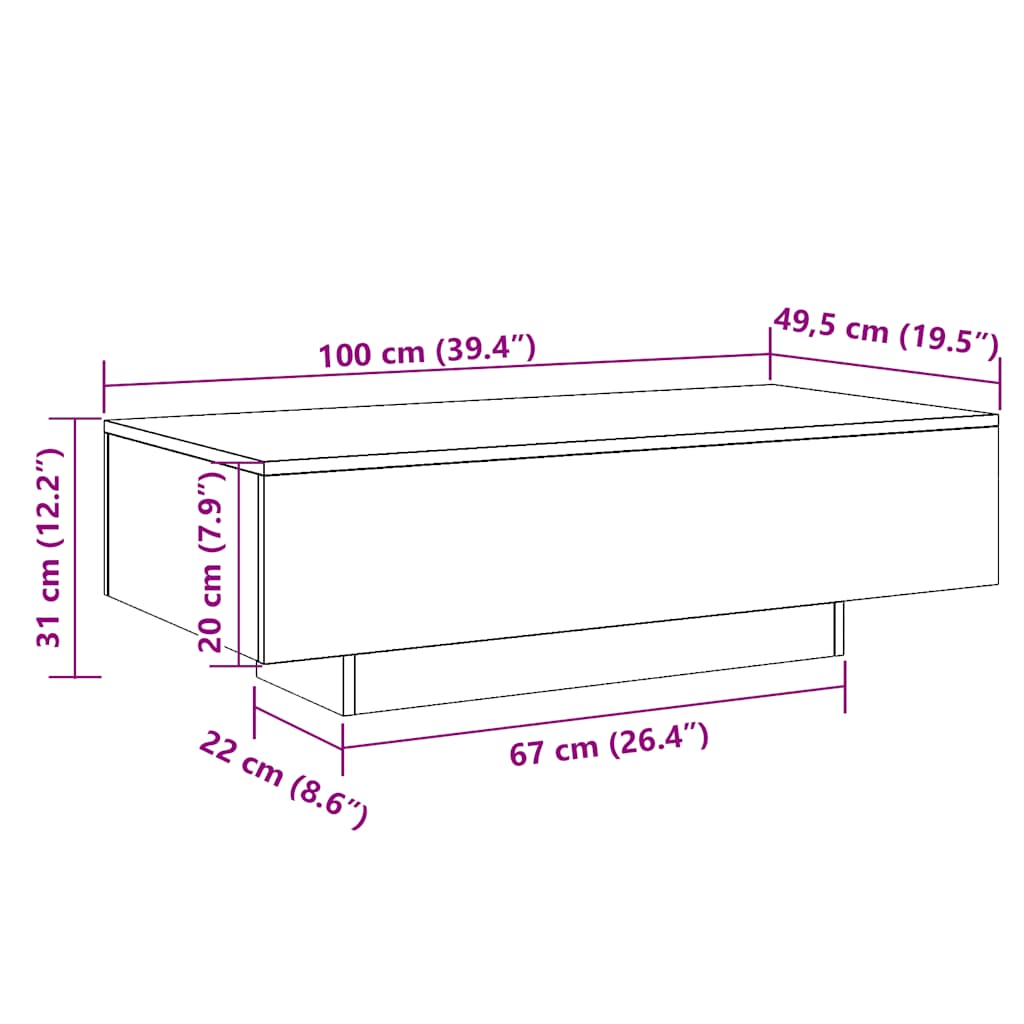 Salontafel 100x49,5x31 cm bewerkt hout oud houtkleurig