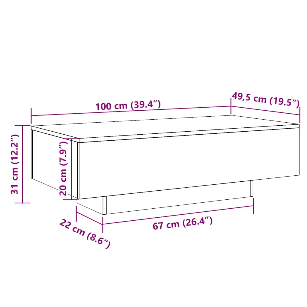 Salontafel 100x49,5x31 cm bewerkt hout artisanaal eikenkleur