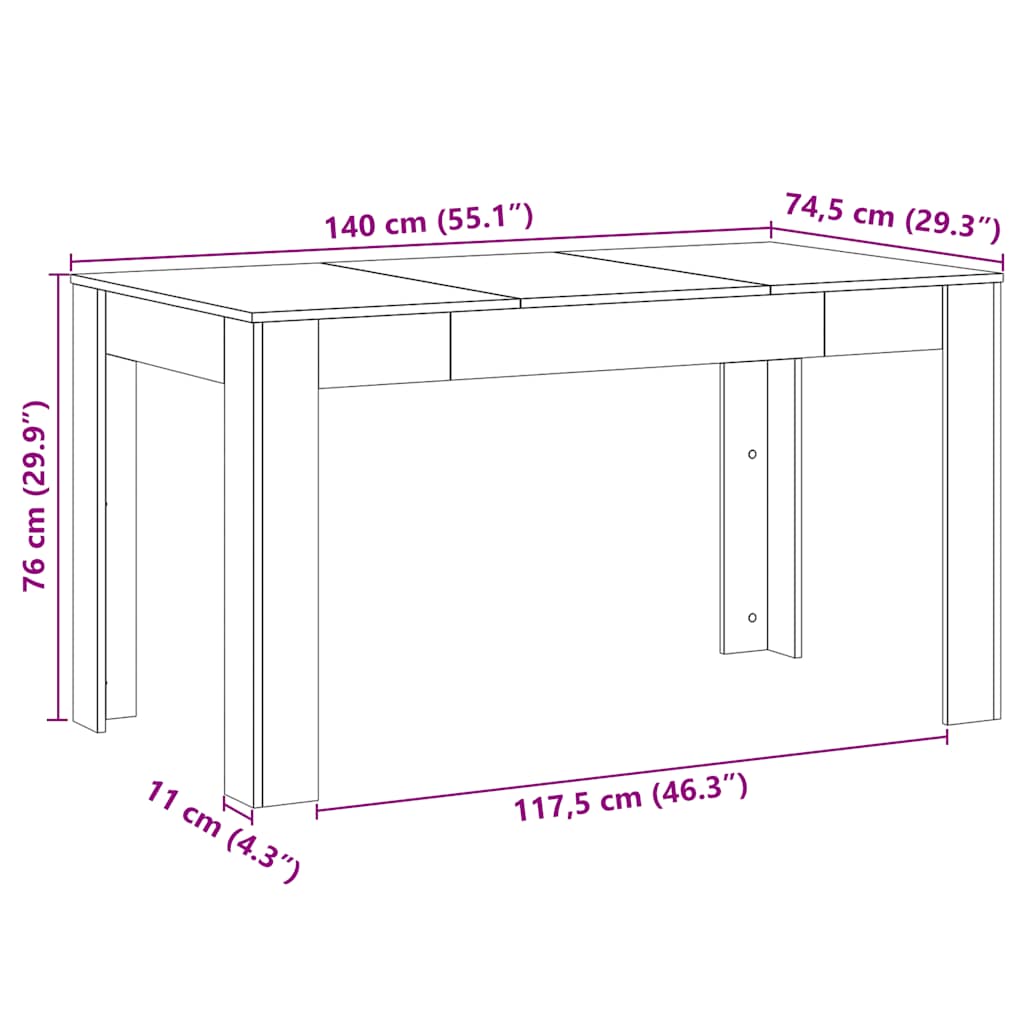 Eettafel 140x74,5x76 cm bewerkt hout artisanaal eikenkleurig