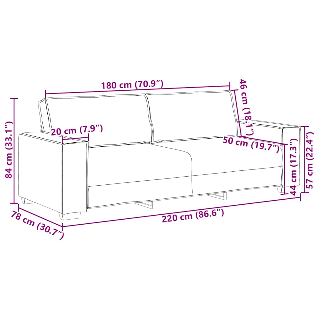 Driezitsbank 180 cm fluweel lichtgrijs