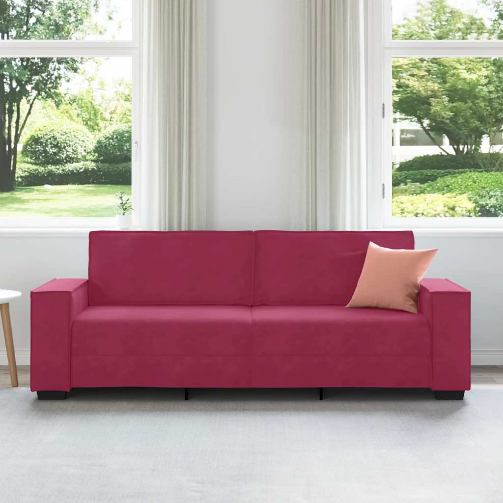 Driezitsbank 180 cm fluweel wijnrood