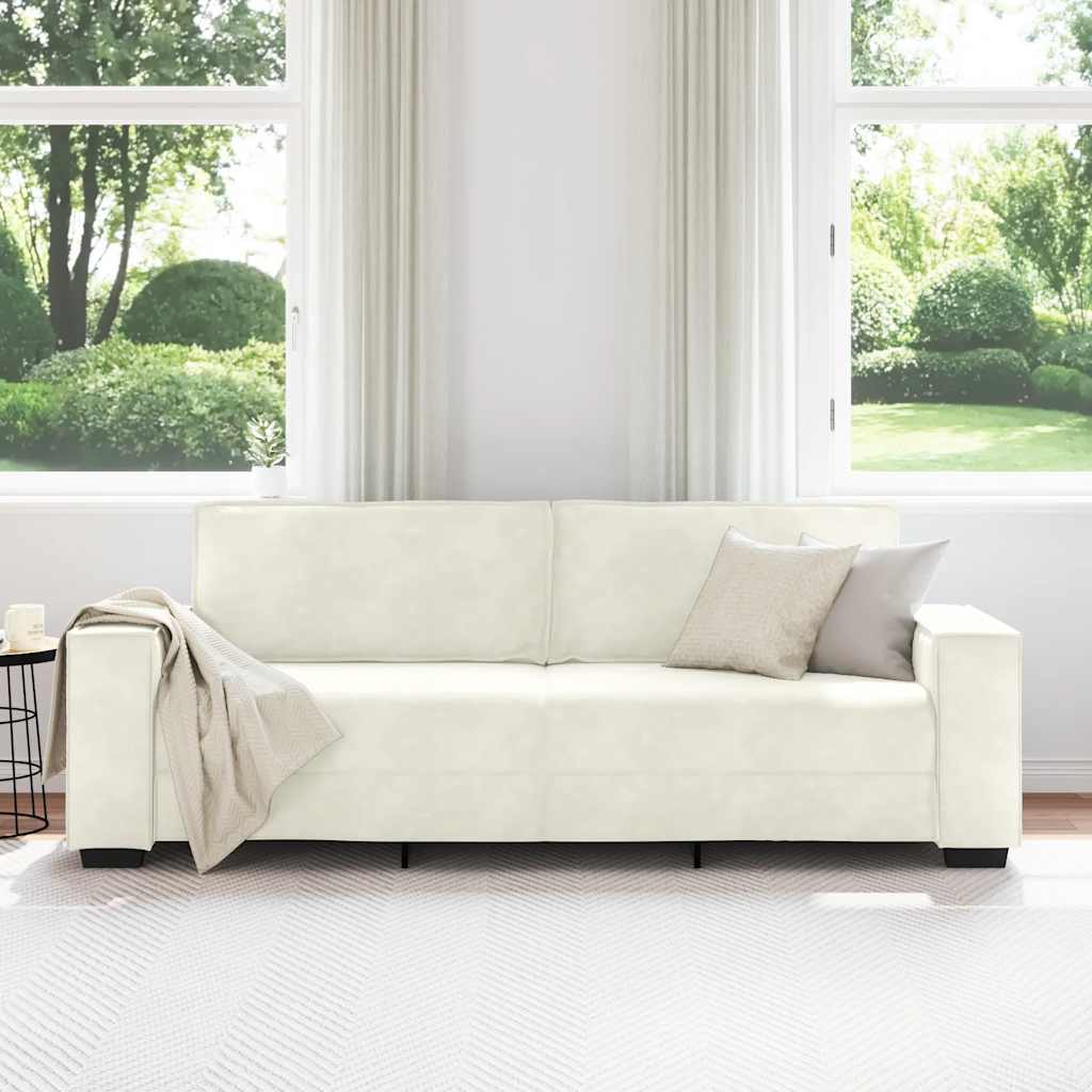 Driezitsbank 180 cm fluweel crèmekleurig