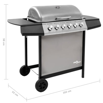 vidaXL Gasbarbecue met 6 branders zwart en zilverkleurig