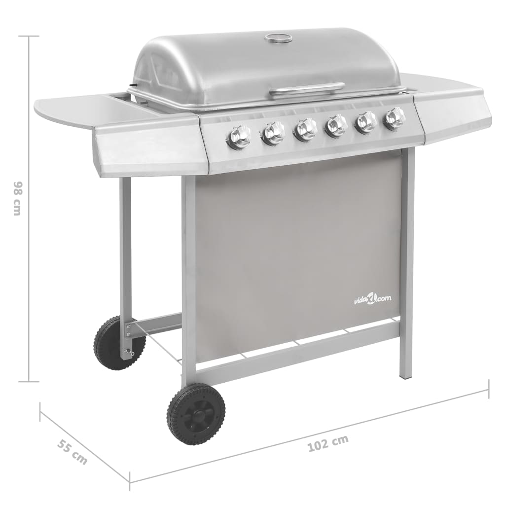 vidaXL Gasbarbecue met 6 branders zilverkleurig