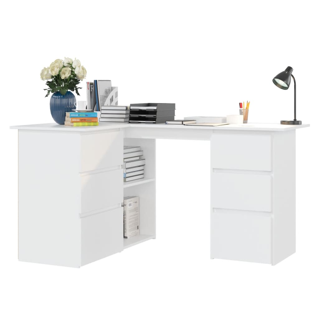 Hoekbureau 145x100x76 cm bewerkt hout wit