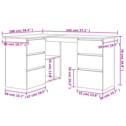 Hoekbureau 145x100x76 cm bewerkt hout wit