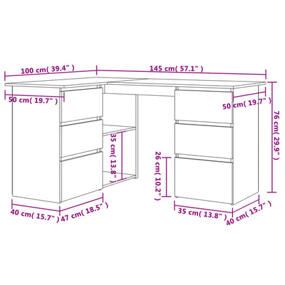 Hoekbureau 145x100x76 cm bewerkt hout betongrijs