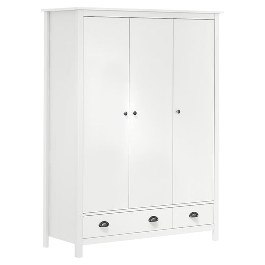 Kledingkast Hill 3 deuren 127x50x170 cm massief grenenhout wit