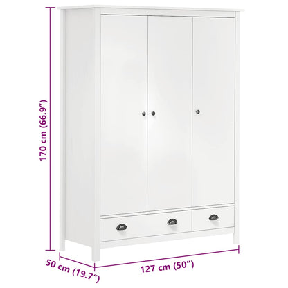 Kledingkast Hill 3 deuren 127x50x170 cm massief grenenhout wit