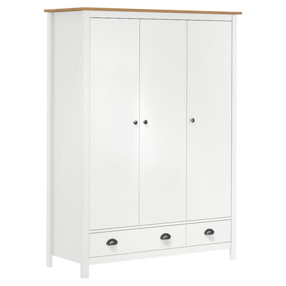 Kledingkast Hill 3 deuren 127x50x170 cm massief grenenhout wit