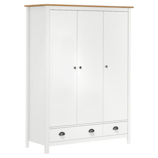 Kledingkast Hill 3 deuren 127x50x170 cm massief grenenhout wit