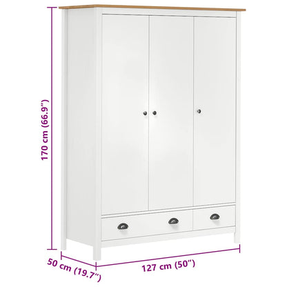 Kledingkast Hill 3 deuren 127x50x170 cm massief grenenhout wit