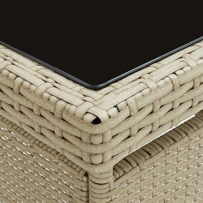 Tuintafel poly rotan en glas beige