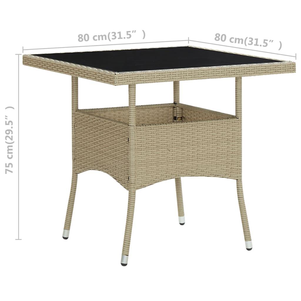 Tuintafel poly rotan en glas beige