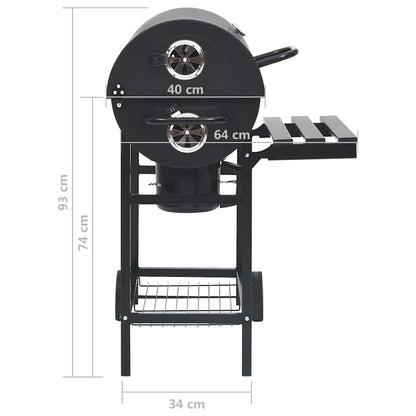 vidaXL Barbecuevat met wielen en planken 115x85x95 cm staal zwart