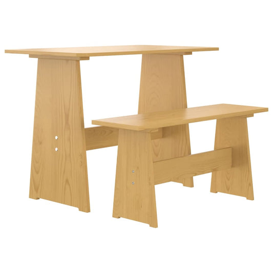 Eettafel met bankje REINE massief groenhout honingbruin
