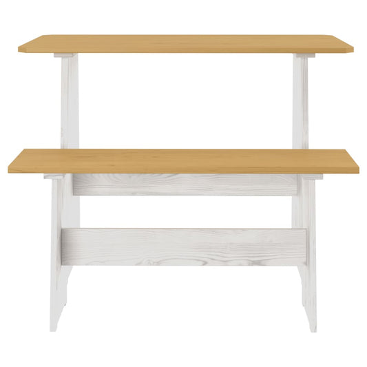 Eettafel met bankje REINE massief groenhout honingbruin en wit