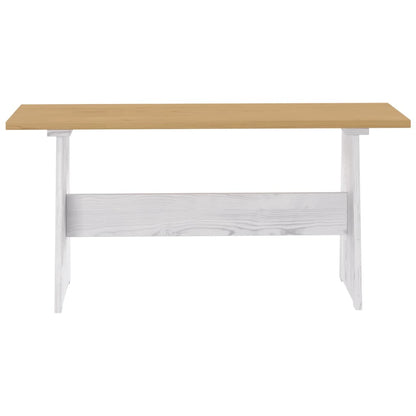Eettafel met bankje REINE massief groenhout honingbruin en wit