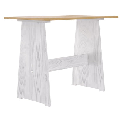 Eettafel met bankje REINE massief groenhout honingbruin en wit