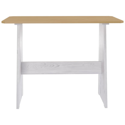 Eettafel met bankje REINE massief groenhout honingbruin en wit