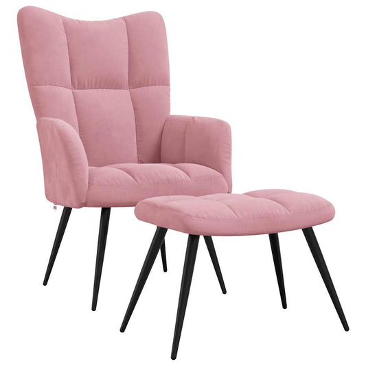 Relaxstoel met voetenbank fluweel roze