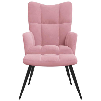 Relaxstoel met voetenbank fluweel roze
