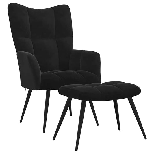 Relaxstoel met voetenbank fluweel zwart