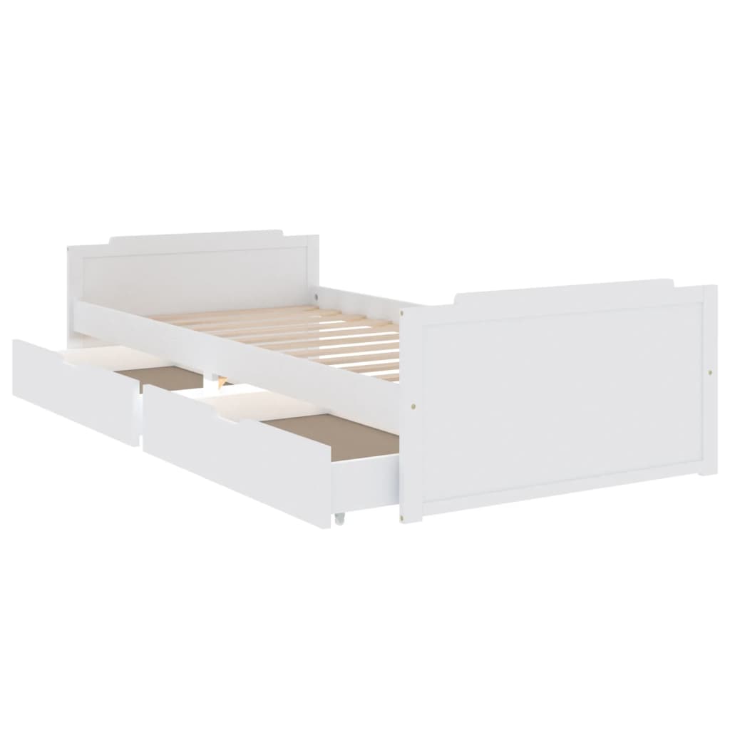 Bedframe met lades massief grenenhout wit 90x200 cm