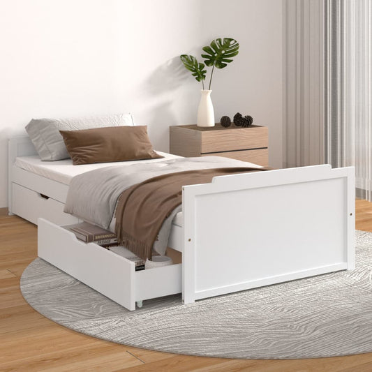 Bedframe met lades massief grenenhout wit 90x200 cm