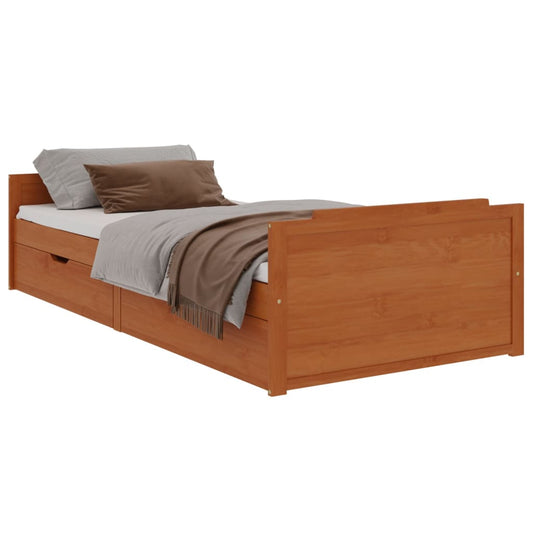 Bedframe met lades massief grenenhout honingbruin 90x200 cm