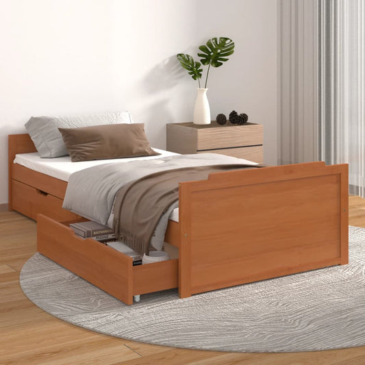 Bedframe met lades massief grenenhout honingbruin 90x200 cm
