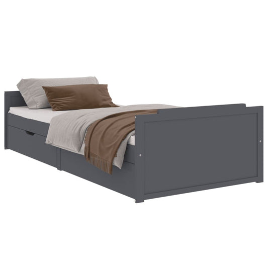 Bedframe met lades massief grenenhout donkergrijs 90x200 cm